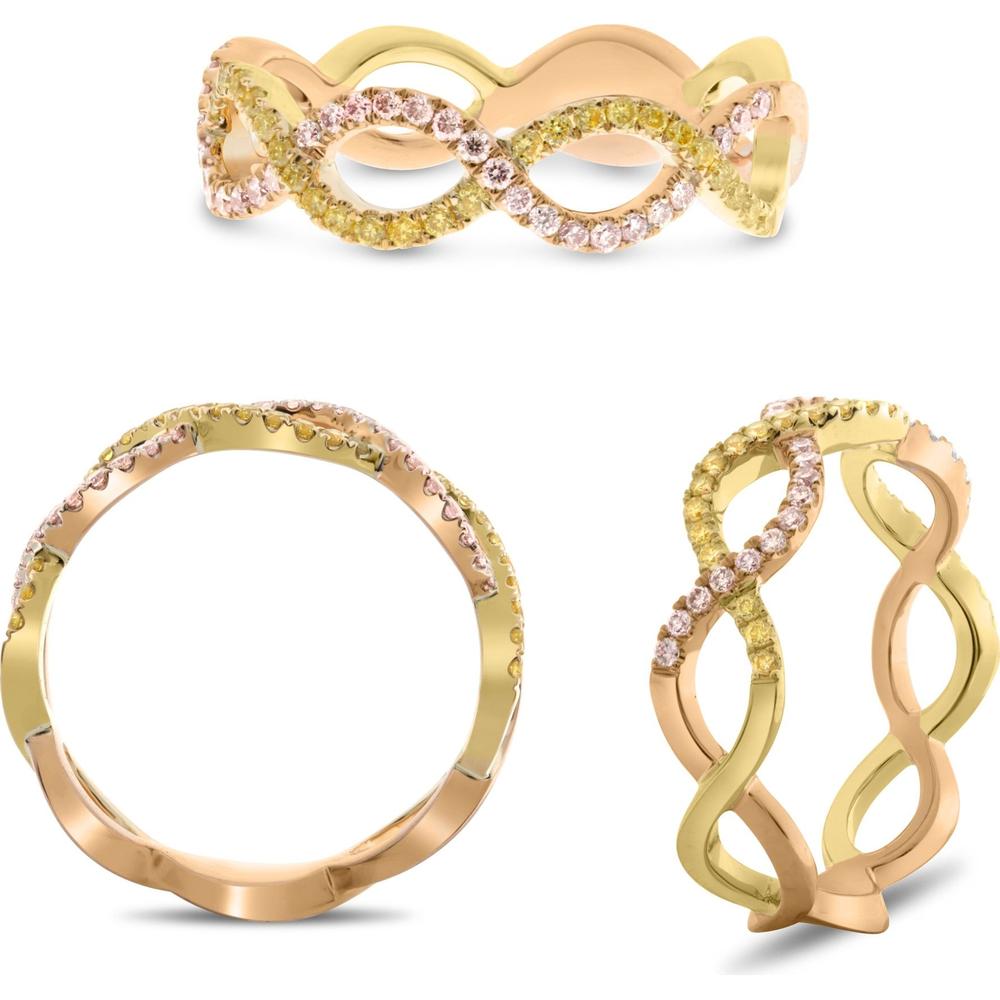 Roman & Jules - 18K Yellow Gold Infinity Band Ring with Round Pink and Yellow Diamonds - 0.32 Carat Total Diamond Weight