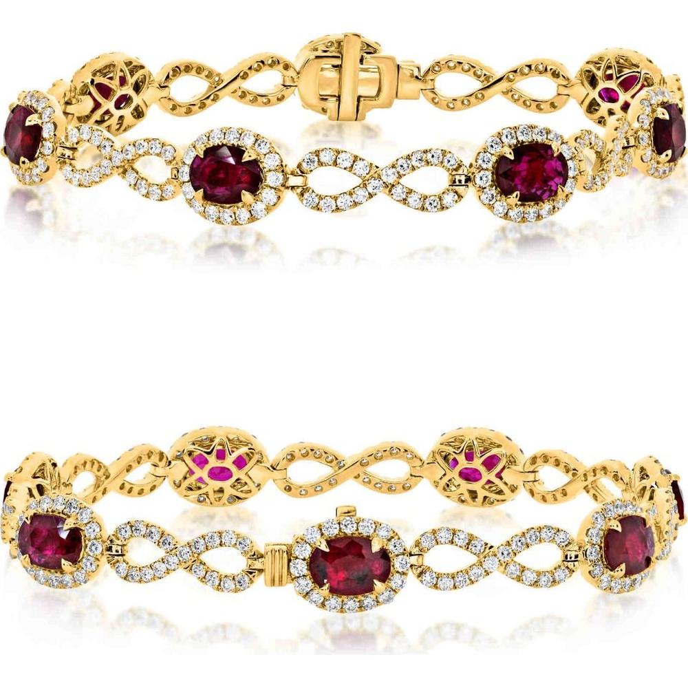 Roman & Jules - 18K Yellow Gold Infinity Bracelet with Oval Rubies and Round Diamonds - 2.46 Carat Total Diamond Weight