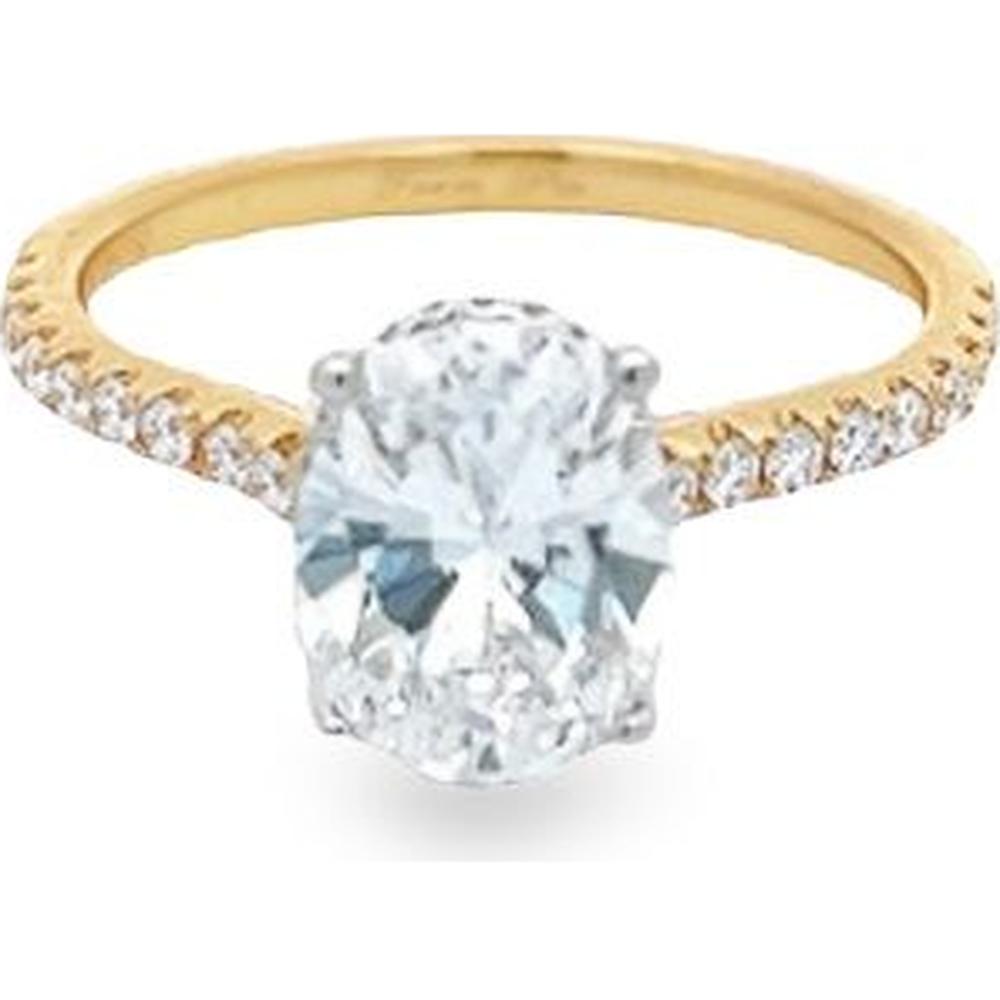 Roman & Jules - 18K Yellow Gold Oval Diamond Ring with Hidden Full Halo and Micropavé Setting - 1.00 Carat Total Diamond Weight