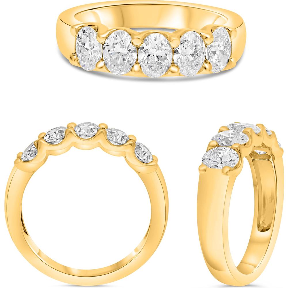 Roman & Jules - 18K Yellow Gold Oval Diamond Ring with Shared U-Shape Setting - 2.00 Carat Total Diamond Weight