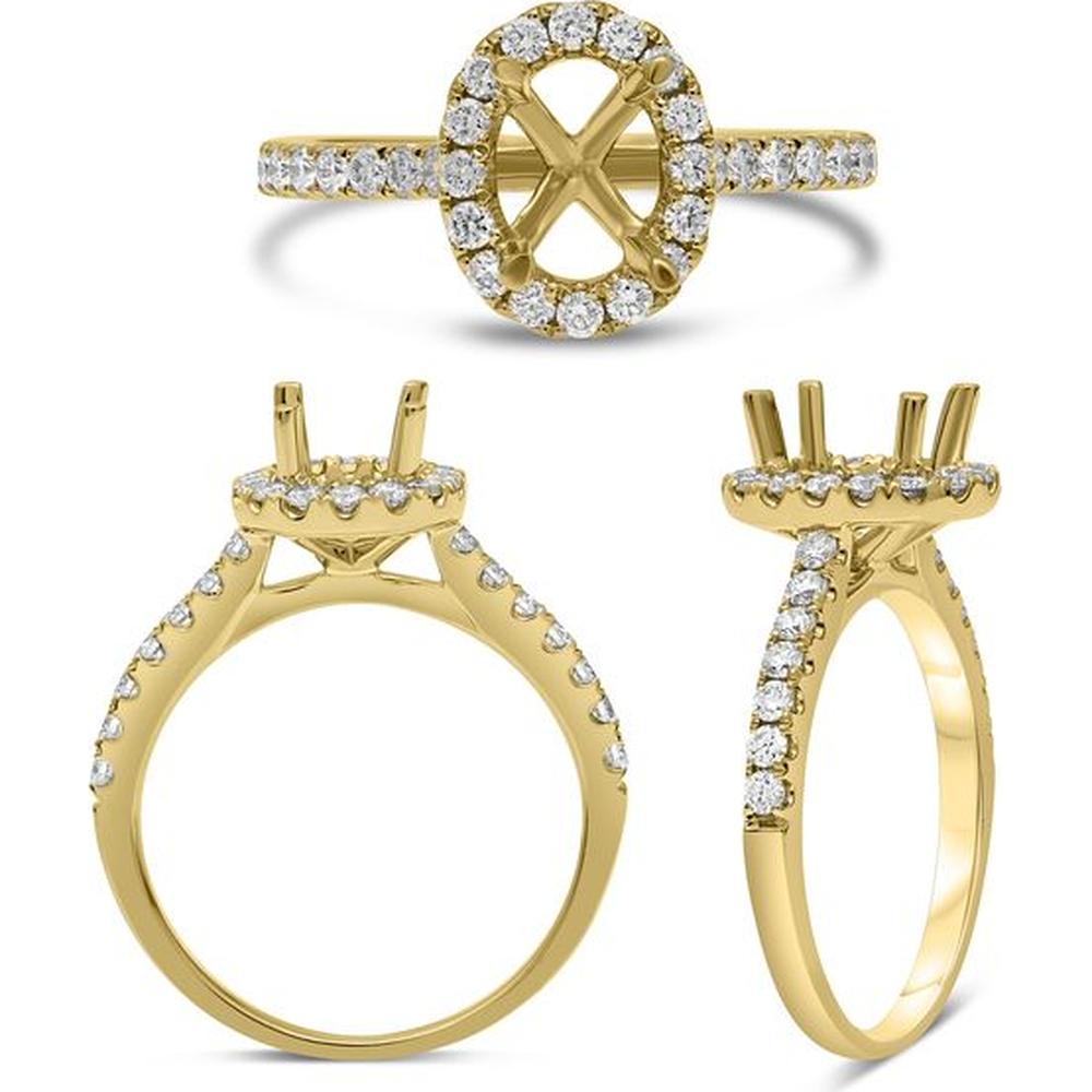 Roman & Jules - 18K Yellow Gold Oval Halo Diamond Ring with Micropavé Setting - 0.50 Carat Total Diamond Weight