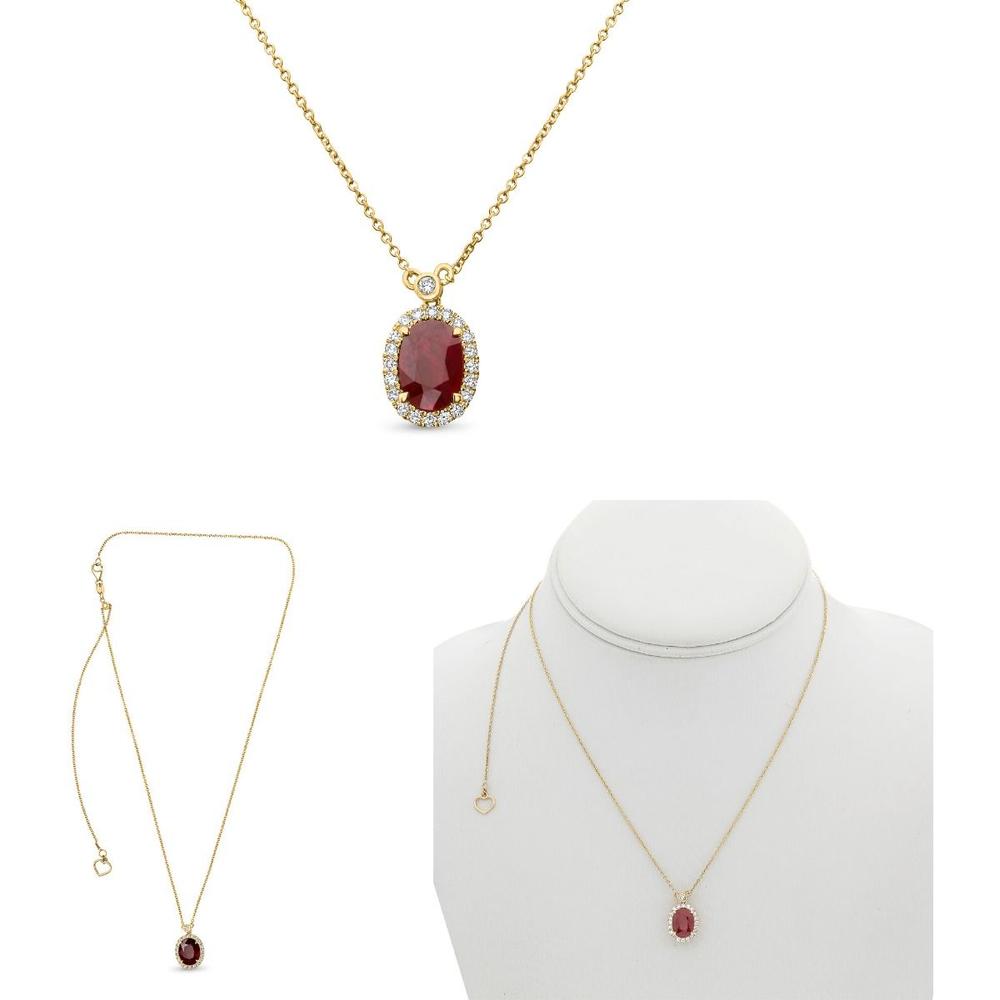 Roman & Jules - 18K Yellow Gold Oval Purple Sapphire Halo Necklace with Round Diamonds - 1.93 Carat Sapphire, 0.21 Carat Total Diamond Weight