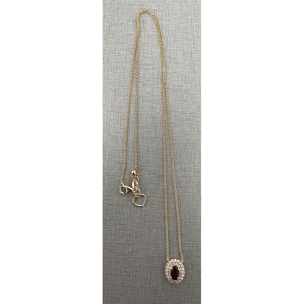 Roman & Jules - 18K Yellow Gold Oval Ruby Double Halo Necklace with Round Diamonds - 0.50 Carat Total Ruby and Diamond Weight