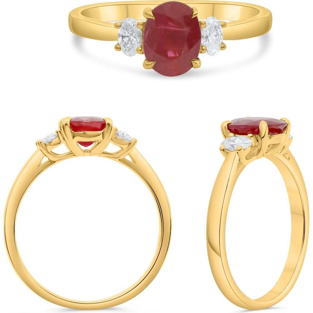 Roman & Jules - 18K Yellow Gold Oval Ruby Ring with Round Diamonds - 1.37 Carat Ruby, GIA Certified