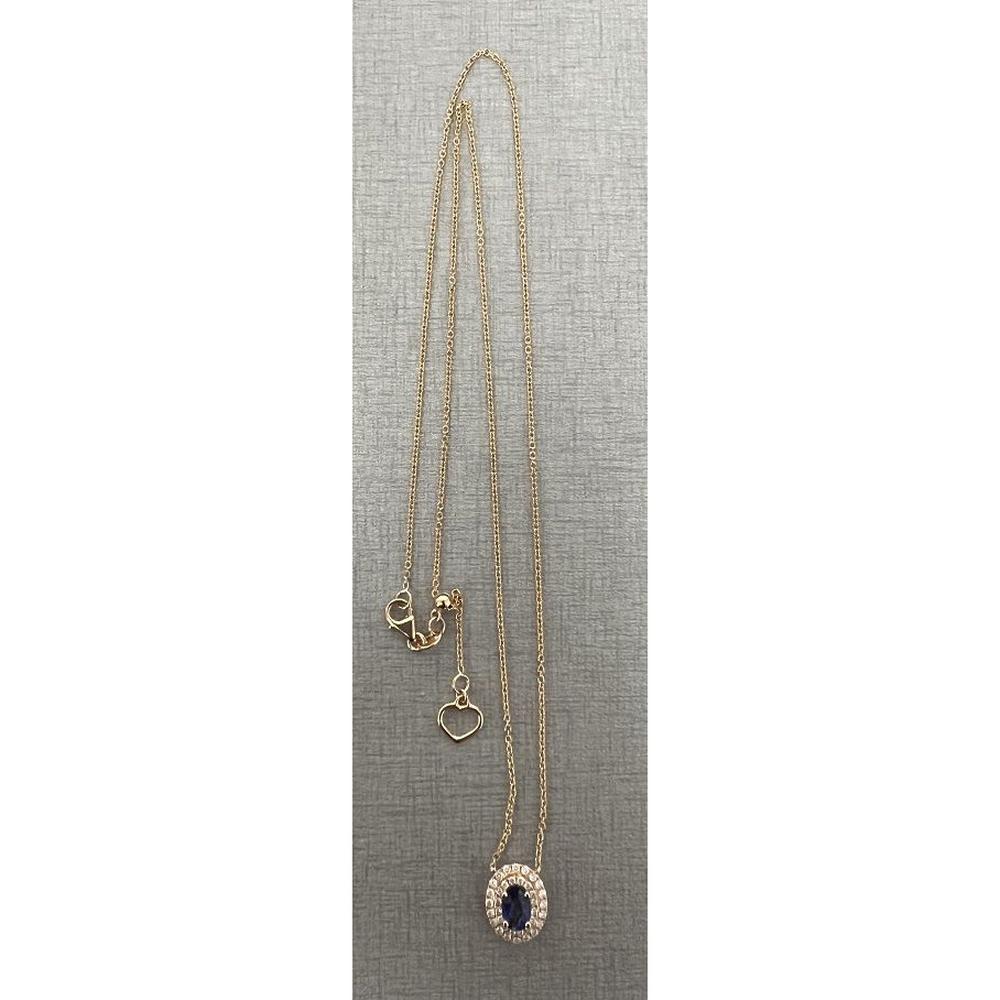 Roman & Jules - 18K Yellow Gold Oval Sapphire Double Halo Necklace with Round Diamonds - 0.50 Carat Total Diamond Weight