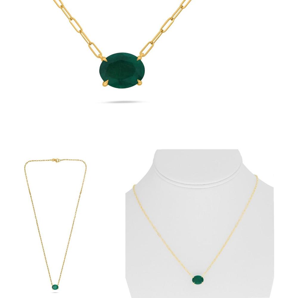 Roman & Jules - 18K Yellow Gold Paper Clip Chain Necklace with GIA Certified 2.22 Carat Natural Emerald