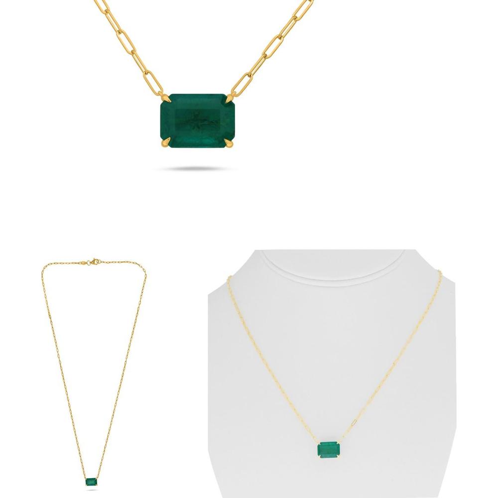 Roman & Jules - 18K Yellow Gold Paper Clip Necklace with 3.86 Carat Emerald Pendant