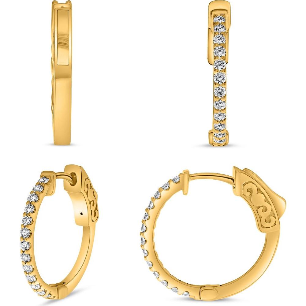 Roman & Jules - 18K Yellow Gold Pave Hoop Earrings with Round Diamonds - 0.35 Carat Total Diamond Weight