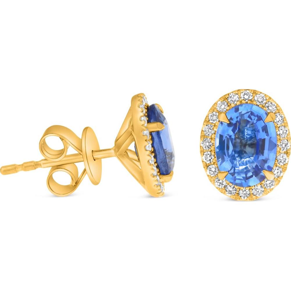 Roman & Jules - 18K Yellow Gold Pave Sapphire Oval Earrings with Round Diamonds - 2.18 Carat Total Sapphire Weight, 0.20 Carat Total Diamond Weight