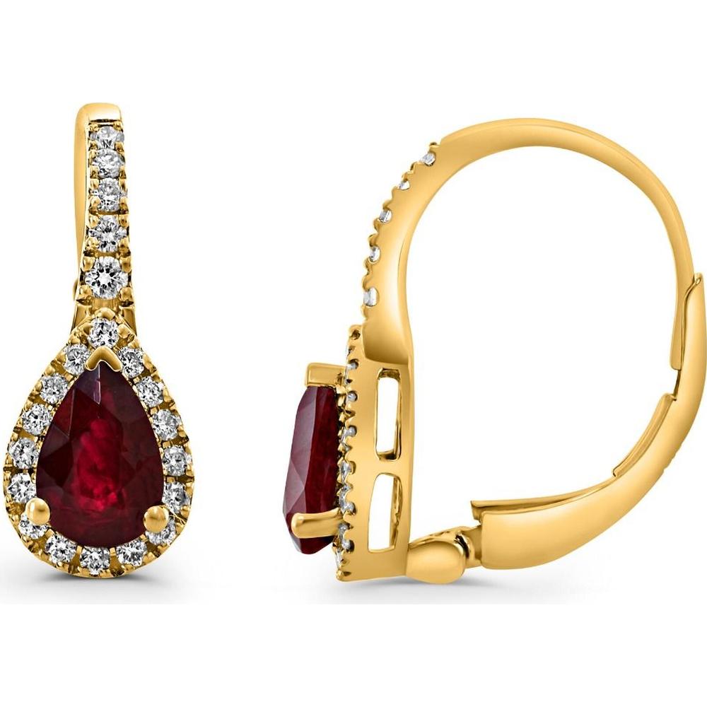 Roman & Jules - 18K Yellow Gold Pear-Shaped Ruby Halo Earrings with Round Diamonds - 1.00 Carat Total Ruby Weight