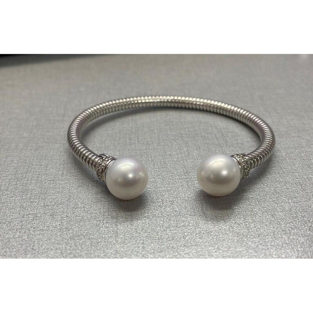 Roman & Jules - 18K Yellow Gold Pearl Bracelet with 0.21 Carat Round Diamonds - 11.5mm Pearl