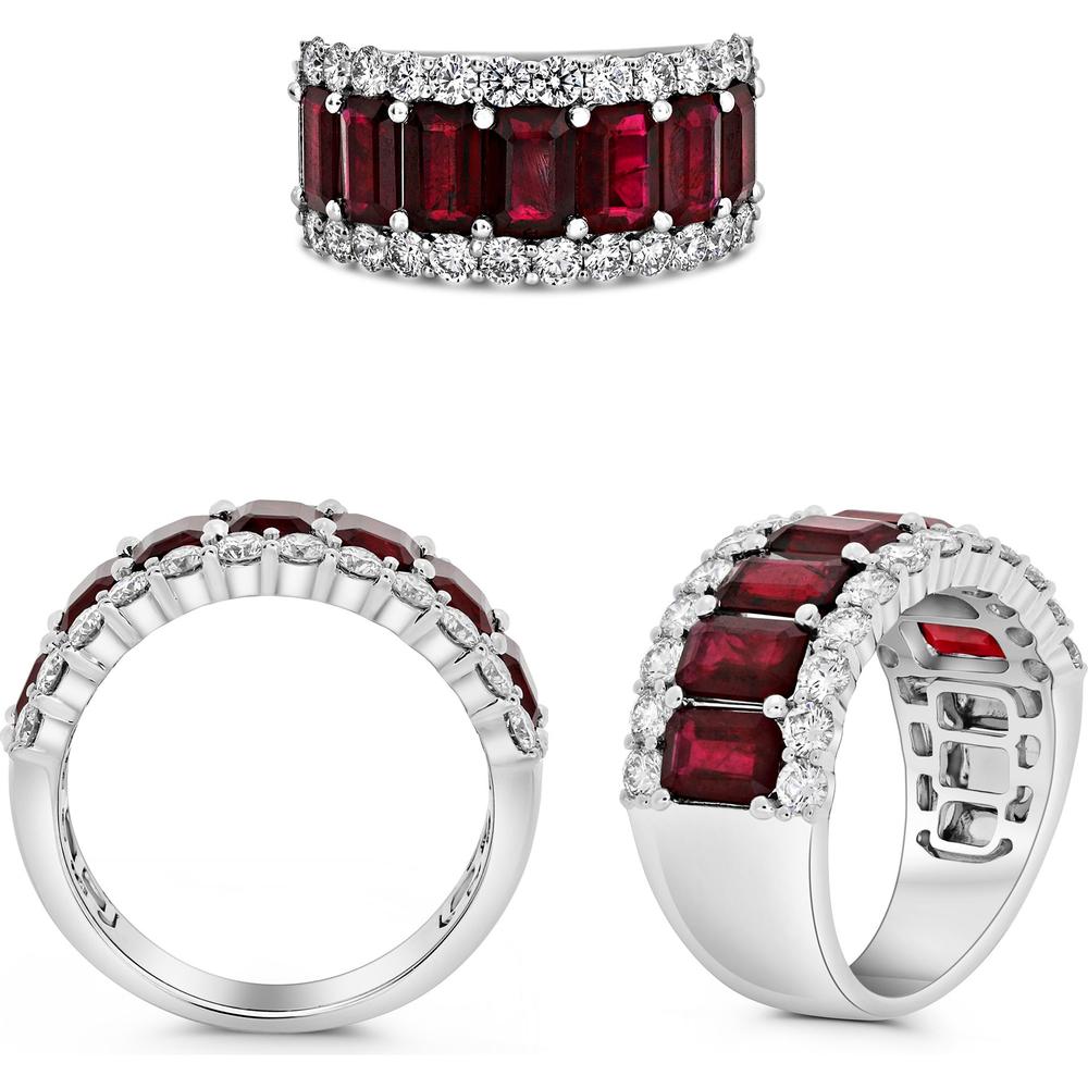 Roman & Jules - 18K Yellow Gold Platinum Emerald Cut Eternity Band with Round Diamond Accent - 3.70 Carat Total Gem Weight