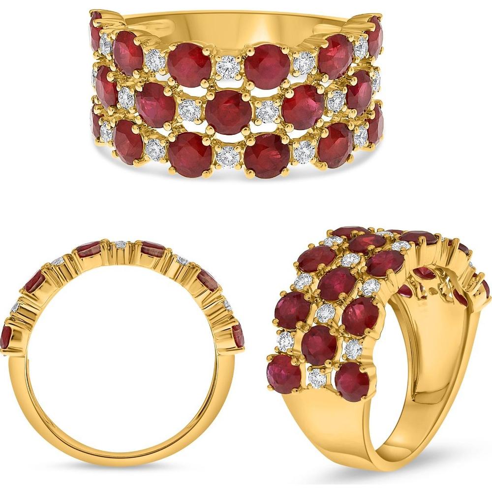 Roman & Jules - 18K Yellow Gold Ring with 3.86 Carat Round Rubies and 0.35 Carat Round Diamonds