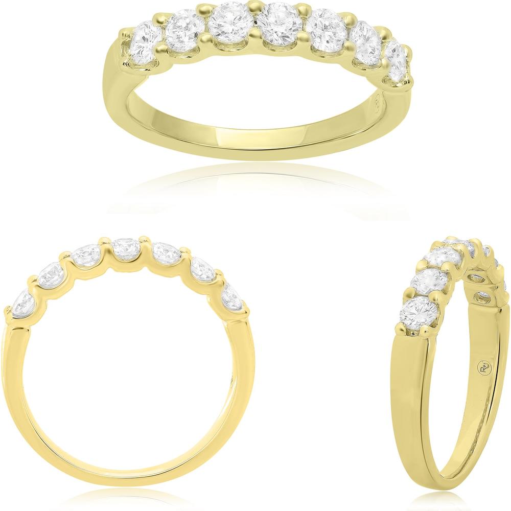 Roman & Jules - 18K Yellow Gold Round Diamond Band Ring with Shared U-Shape Setting - 1.00 Carat Total Diamond Weight