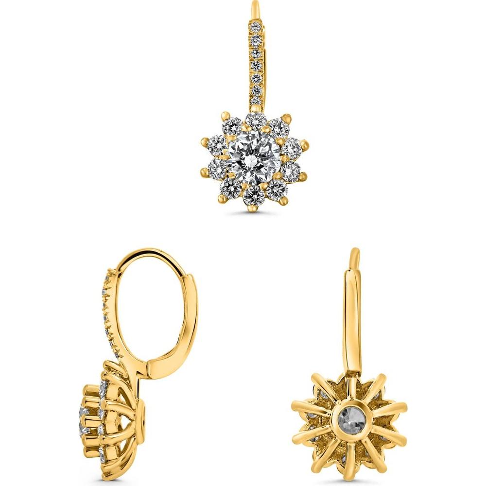 Roman & Jules - 18K Yellow Gold Round Diamond Halo Earrings - 1.64 Carat Total Diamond Weight