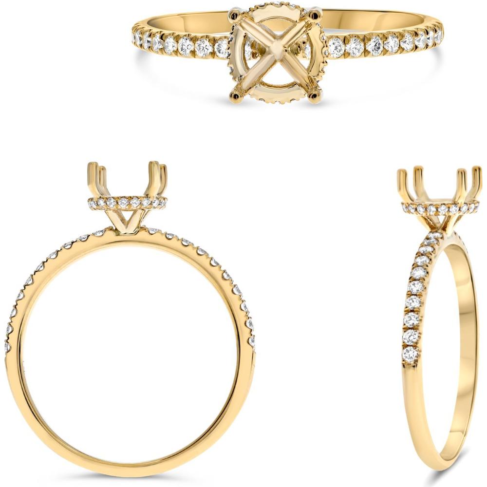 Roman & Jules - 18K Yellow Gold Round Diamond Ring with Micropavé Halo - 0.21 Carat Total Diamond Weight