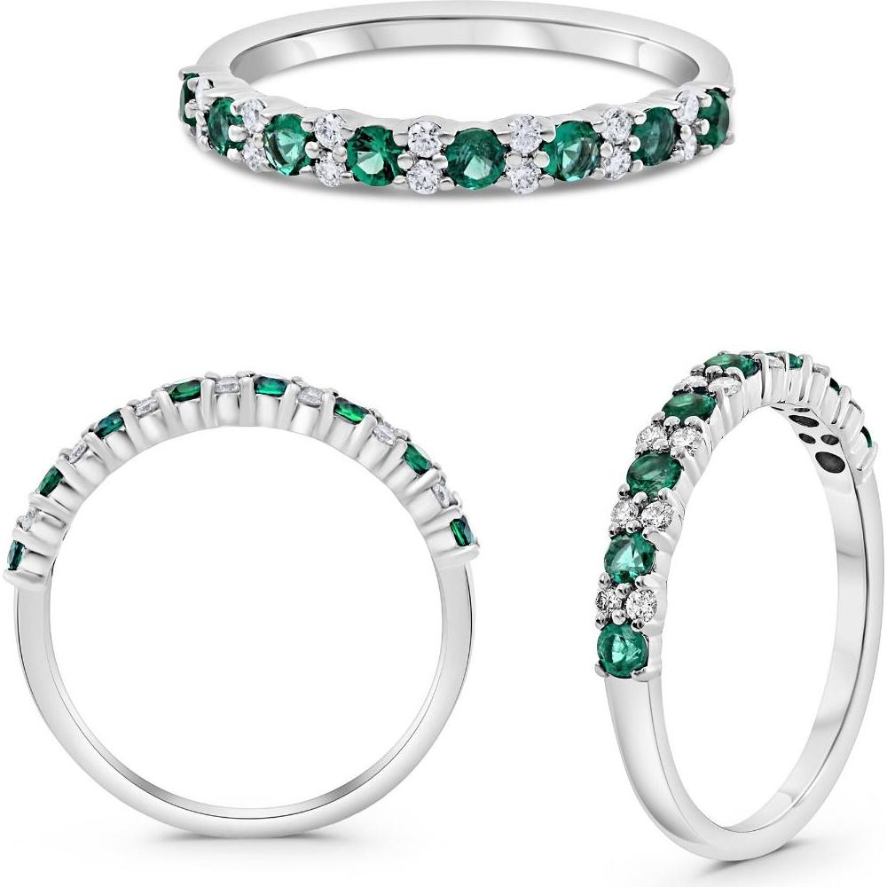 Roman & Jules - 18K Yellow Gold Round Emerald Ring with Diamond Accent - 0.50 Carat Total Gem Weight