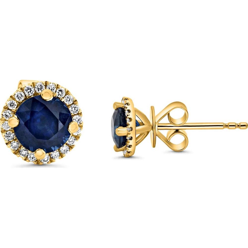 Roman & Jules - 18K Yellow Gold Round Sapphire and Diamond Halo Stud Earrings - 1.08 Carat Total Sapphire Weight, 0.09 Carat Total Diamond Weight