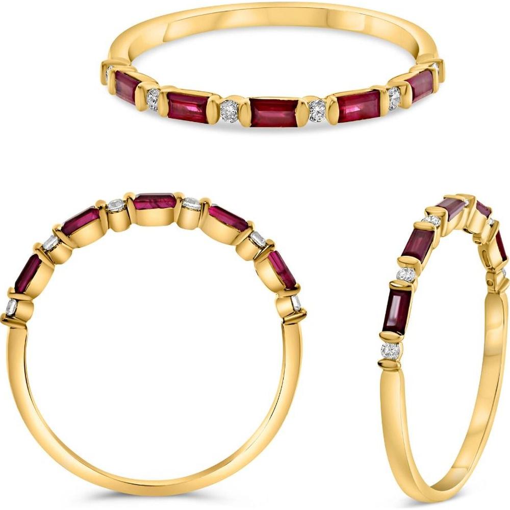 Roman & Jules - 18K Yellow Gold Ruby and Diamond Band Ring - 0.33 Carat Total Diamond Weight