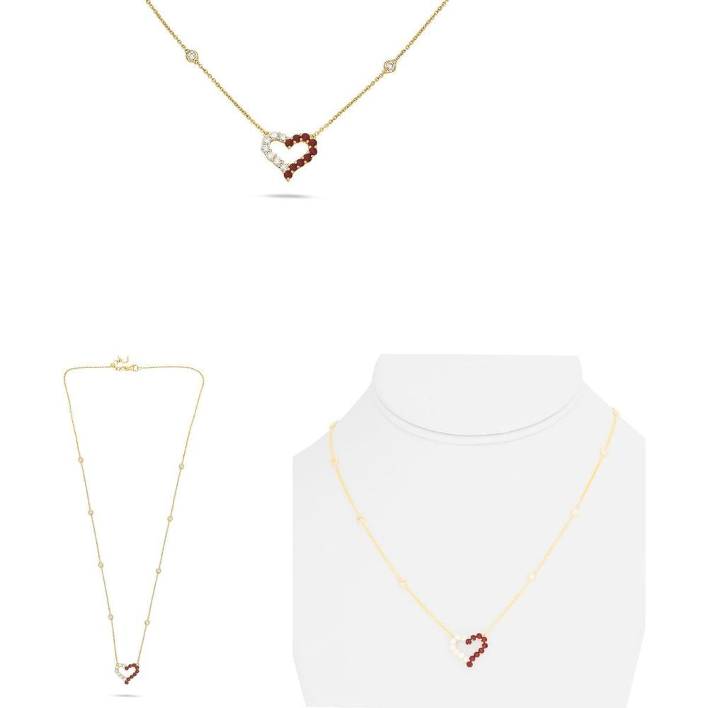 Roman & Jules - 18K Yellow Gold Ruby and Diamond Heart Necklace - 1.11 Carat Total Gem Weight