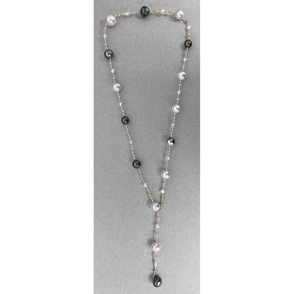 Roman & Jules - 18K Yellow Gold Tahitian and South Sea Pearl Necklace - 32 Inches of Timeless Elegance