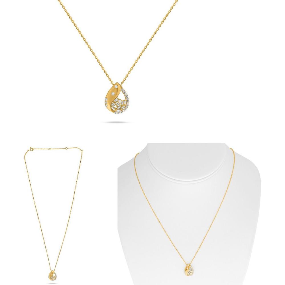 Roman & Jules - 18K Yellow Gold Y Necklace with Baguette and Round Diamonds - 0.17 Carat Total Diamond Weight