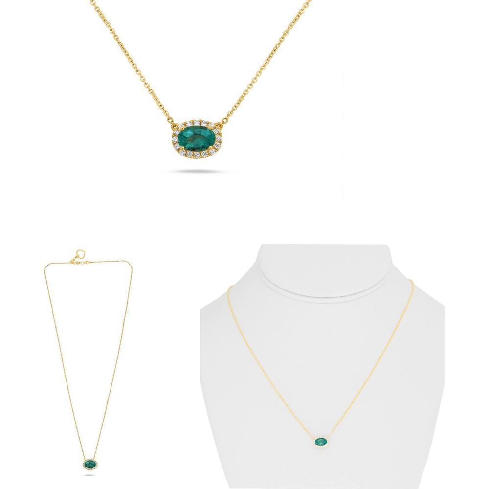 Roman & Jules - 18K Yellow Gold Y Necklace with Round Diamonds and 0.74 Carat Oval Emerald