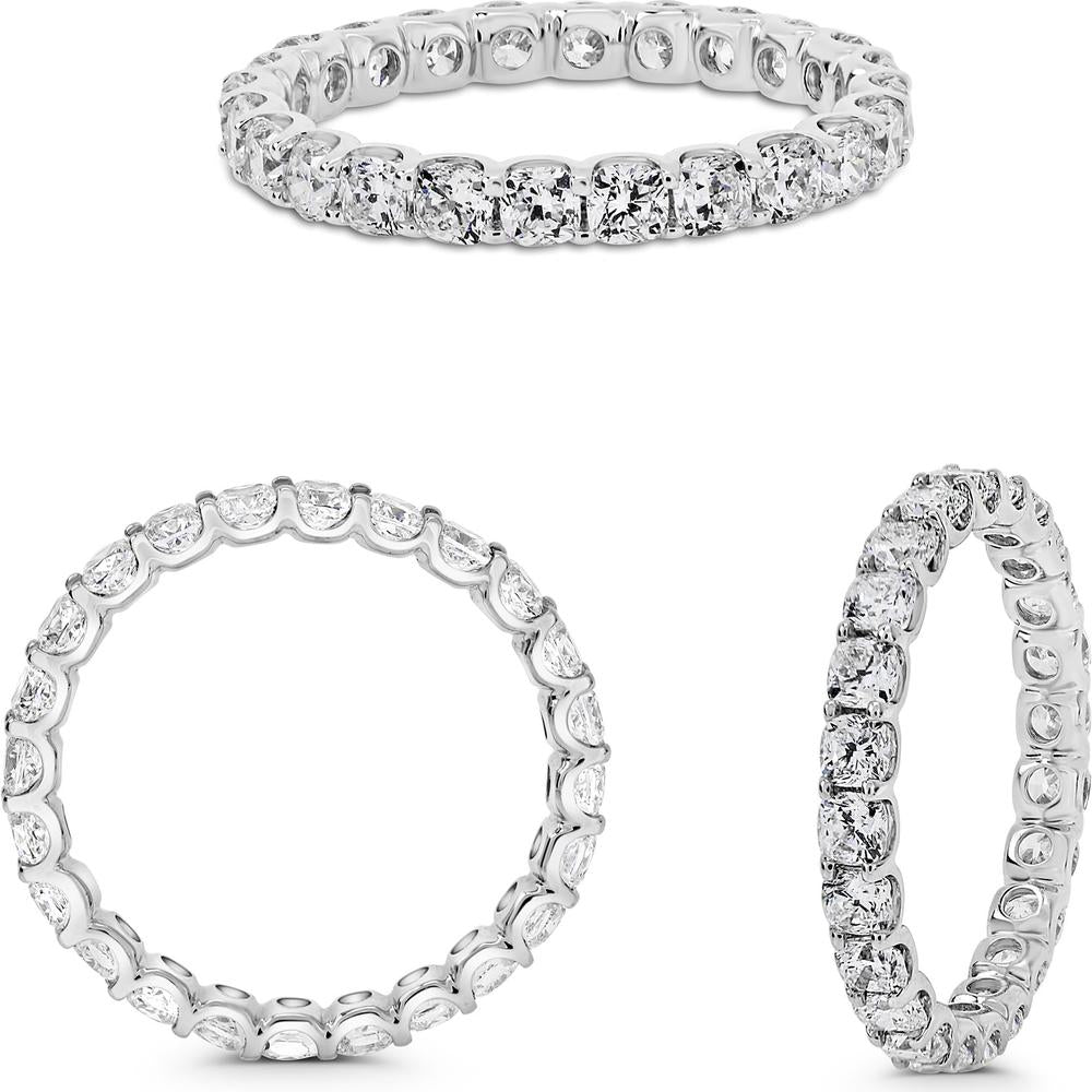 Roman & Jules - Platinum 14K White Gold Eternity Band with 5+ Carats Cushion Cut Diamonds