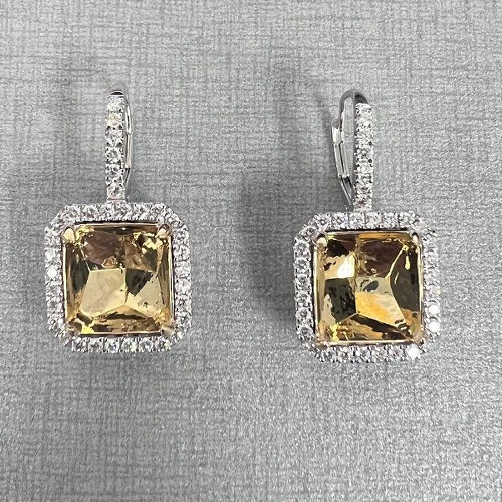 Roman & Jules - Platinum & 18K Two-Tone Drop Earrings with Fancy Yellow Diamonds and White Diamond Halo - 0.77 Carat Total Diamond Weight