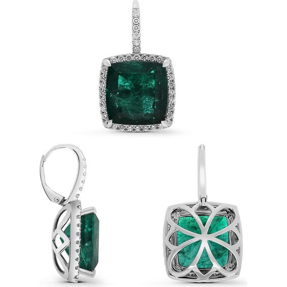 Roman & Jules - Platinum & 18K White Gold Cushion-Cut Emerald Halo Earrings with 21.73 Carat Total Emerald Weight and 0.94 Carat Total Diamond Weight