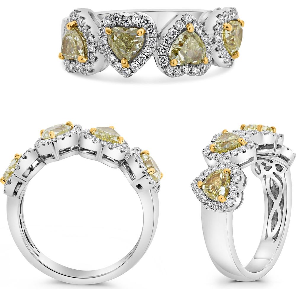 Roman & Jules - Platinum & 18K Yellow Gold Heart-Shaped Fancy Yellow Diamond Halo Ring - 1.65 Carat Fancy Yellow Diamonds & 0.35 Carat Round White Diamonds
