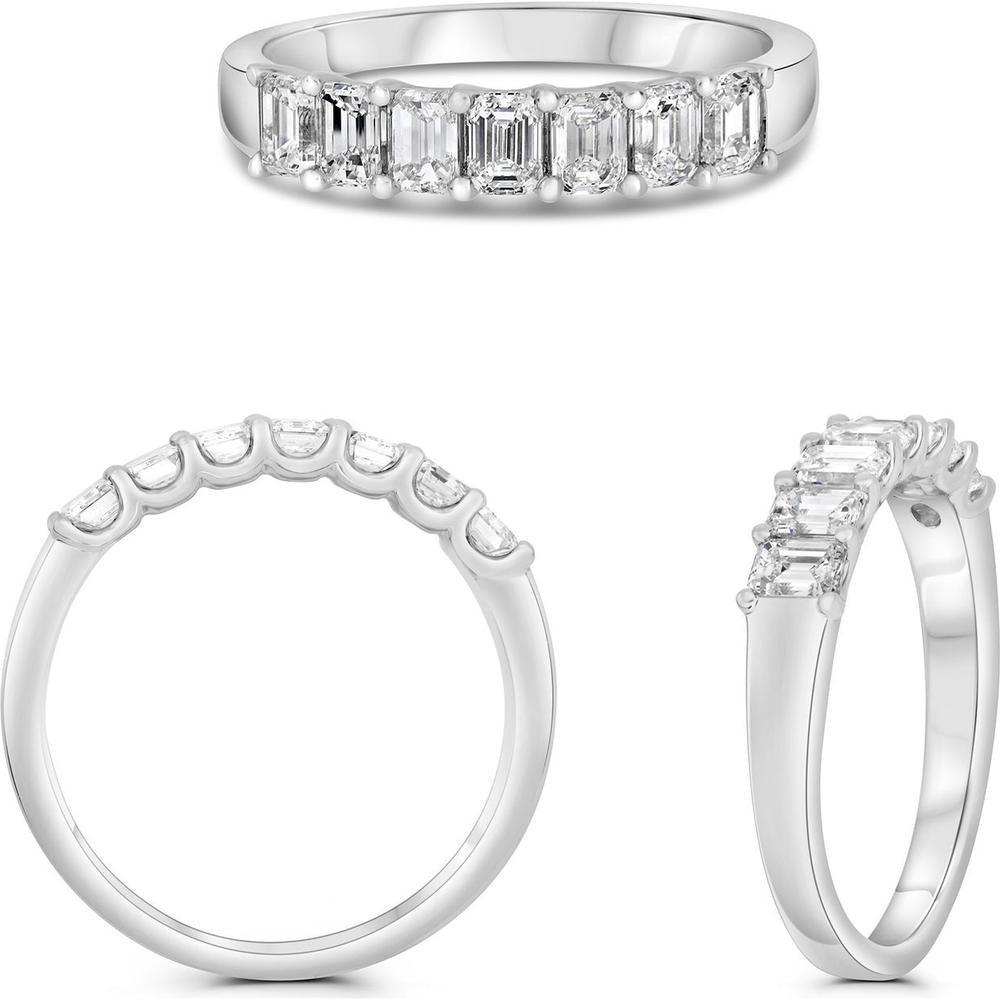 Roman & Jules - Platinum Band with Shared-U Emerald Cut Diamonds - 1.50 Carat Total Diamond Weight