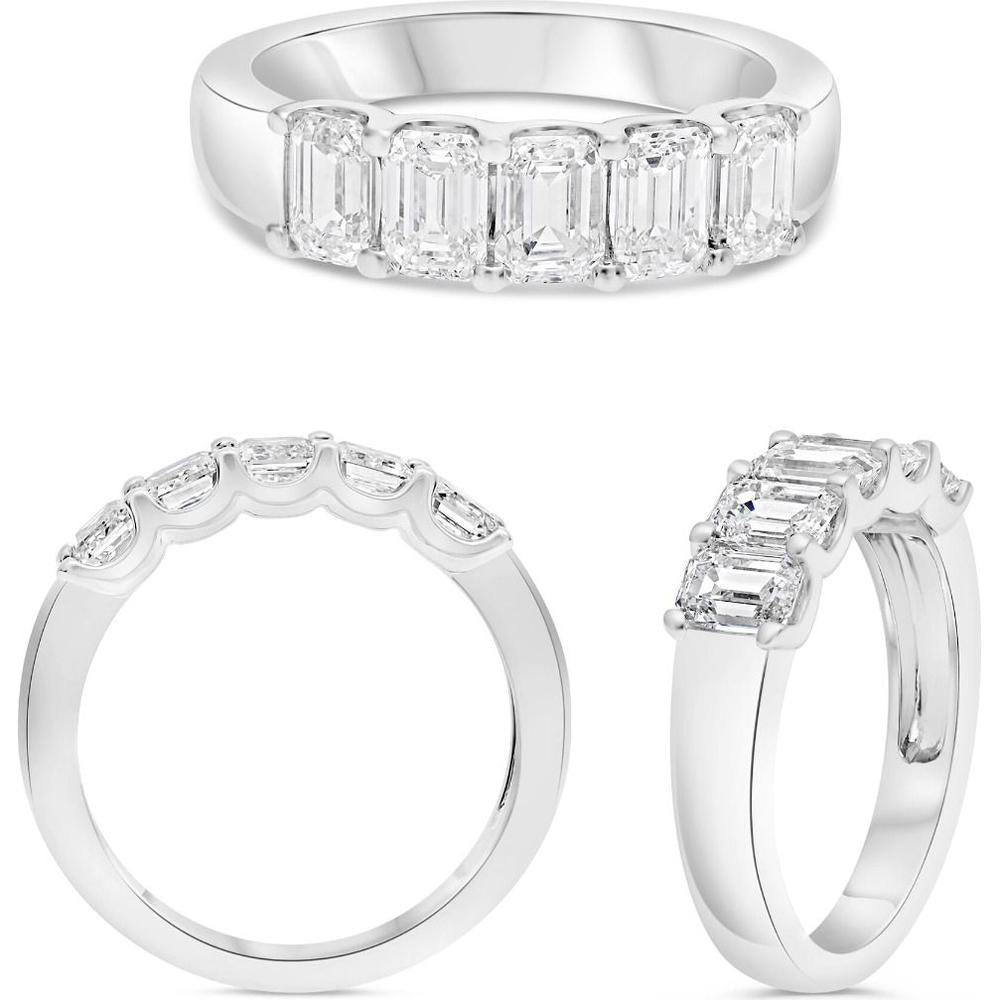 Roman & Jules - Platinum Band with Shared U-Setting Emerald Cut Diamonds - 1.50 Carat Total Diamond Weight