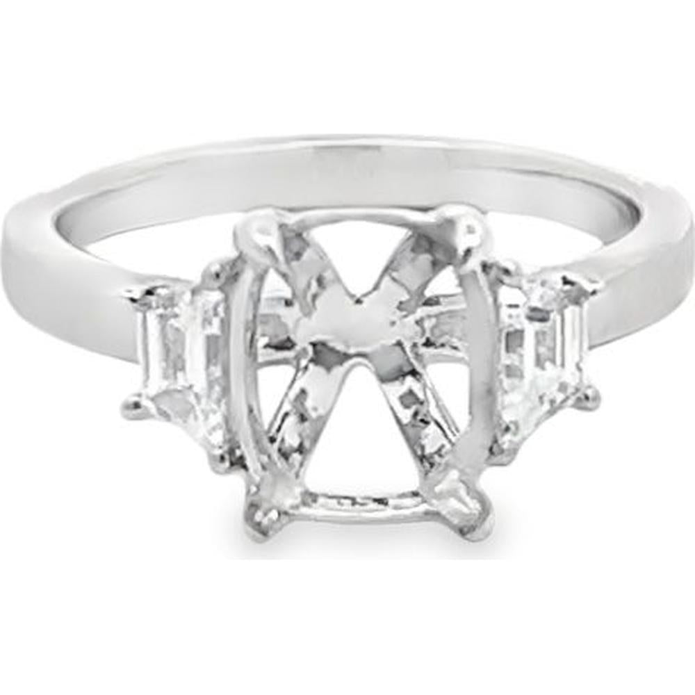 Roman & Jules - Platinum Cushion-Cut Semi-Mount Ring with 0.48 Carat Tapered Baguette Diamonds