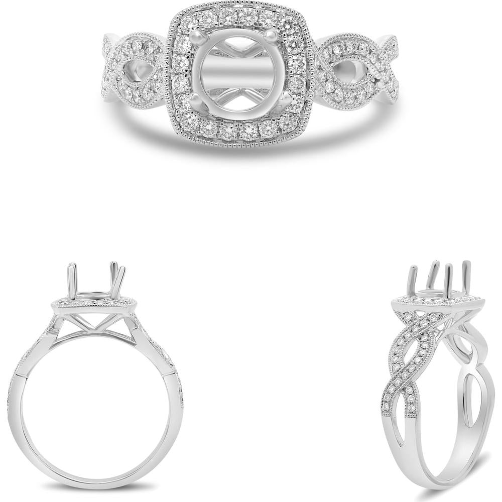 Roman & Jules - Platinum Cushion Halo Ring with 0.30 Carat Round Diamonds