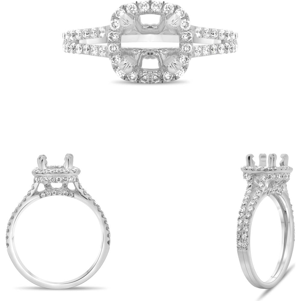 Roman & Jules - Platinum Cushion Halo Ring with 0.51 Carat Round Diamonds