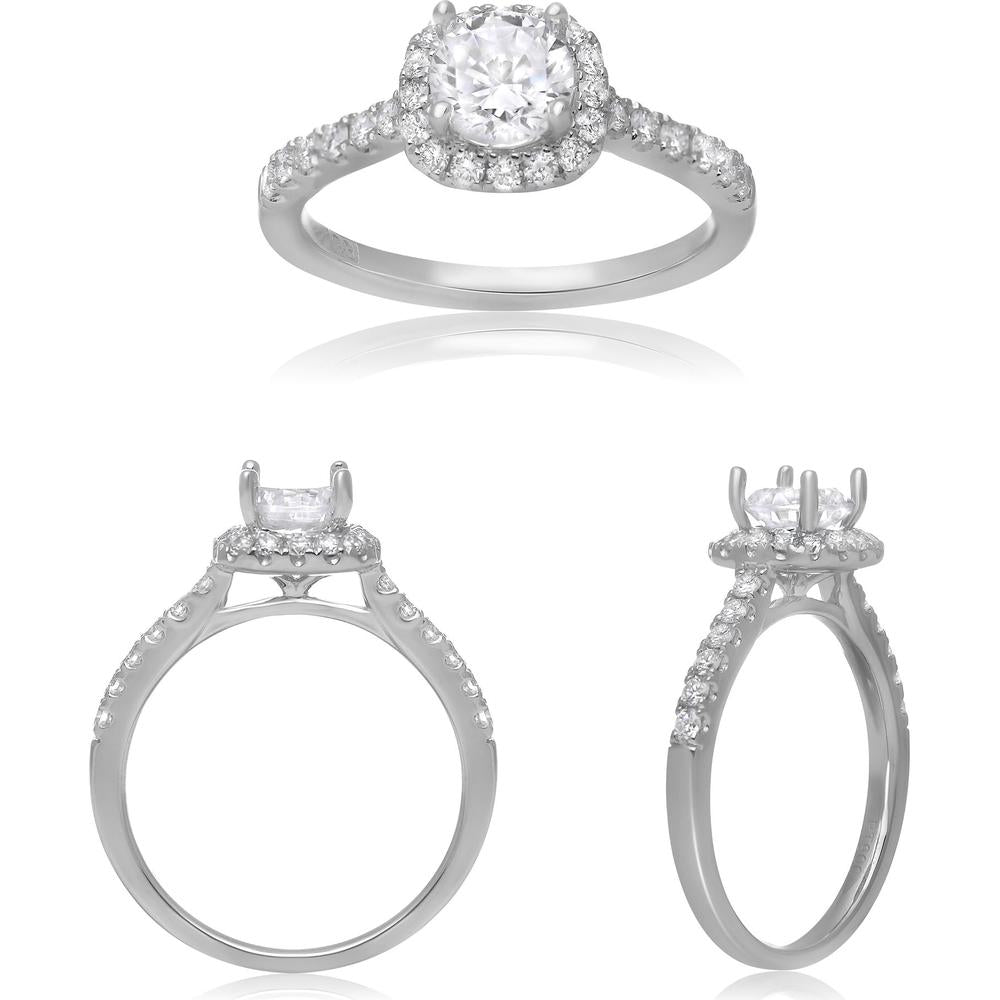 Roman & Jules - Platinum Cushion Halo Ring with Round Diamond Center and Pavé Diamond Accents - 0.39 Carat Total Diamond Weight