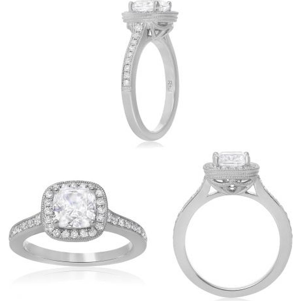 Roman & Jules - Platinum Cushion-Style Halo Ring with Round Diamonds - 0.34 Carat Total Diamond Weight