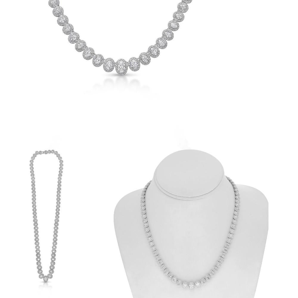 Roman & Jules - Platinum Diamond Tennis Necklace with Graduating Round and Oval Diamonds - 17.73 Carat Total Diamond Weight