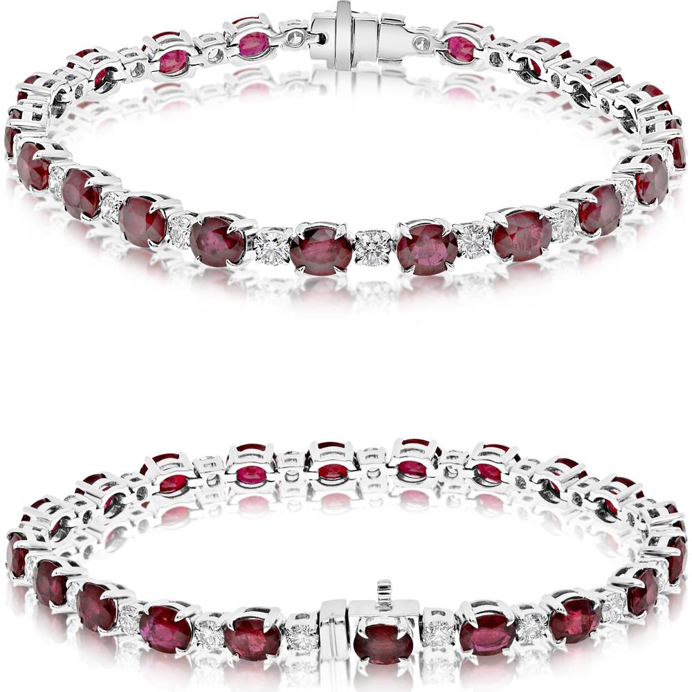 Roman & Jules - Platinum East-West Oval Ruby and Round Diamond Tennis Bracelet - 12.34 Carat Ruby and 2.19 Carat Diamond Total Weight