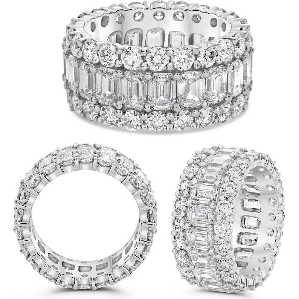 Roman & Jules - Platinum Eternity Band with 6.00 Carat Emerald Cut Diamonds and 3.46 Carat Round Diamonds