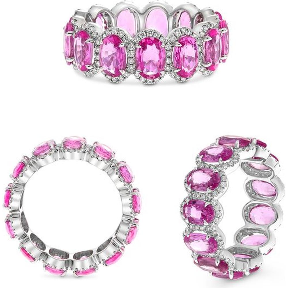 Roman & Jules - Platinum Eternity Band with Oval Pink Sapphires and Round Diamonds - 7.11 Carat Total Sapphire Weight