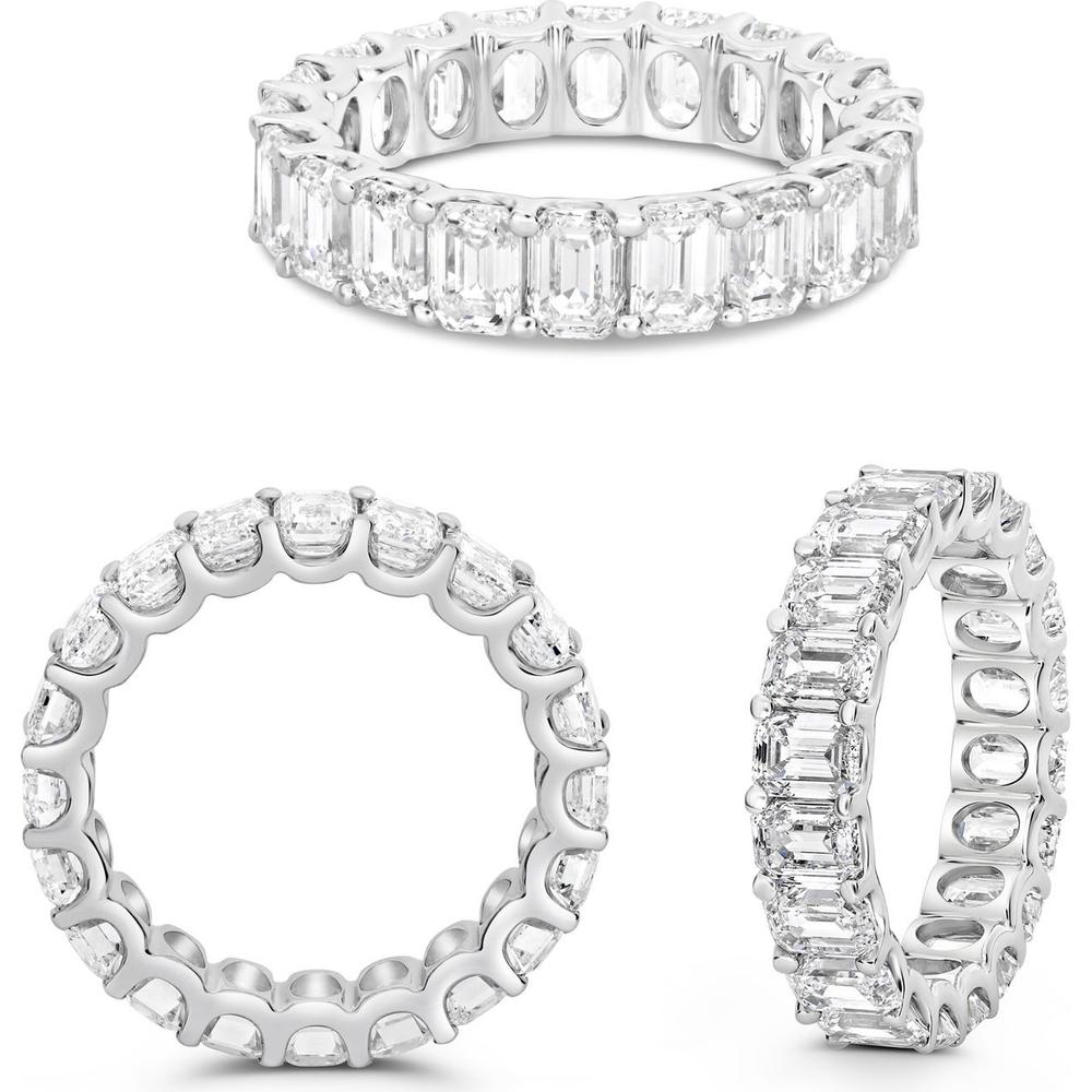 Roman & Jules - Platinum Eternity Band with Shared U-Setting Emerald Cut Diamonds - 6.27 Carat Total Diamond Weight