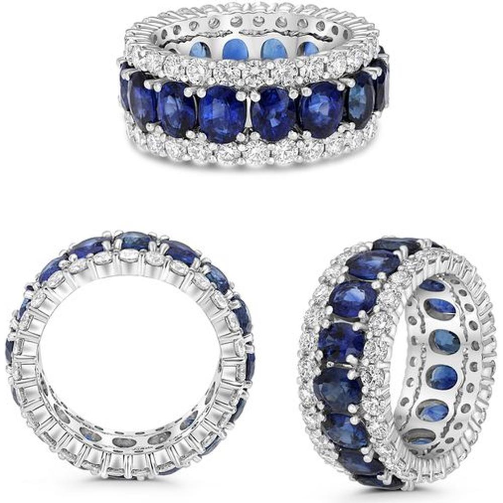 Roman & Jules - Platinum Eternity Ring with Oval Sapphires and Round Diamonds - 7.14 Carat Sapphire and 1.70 Carat Diamond Total Weight