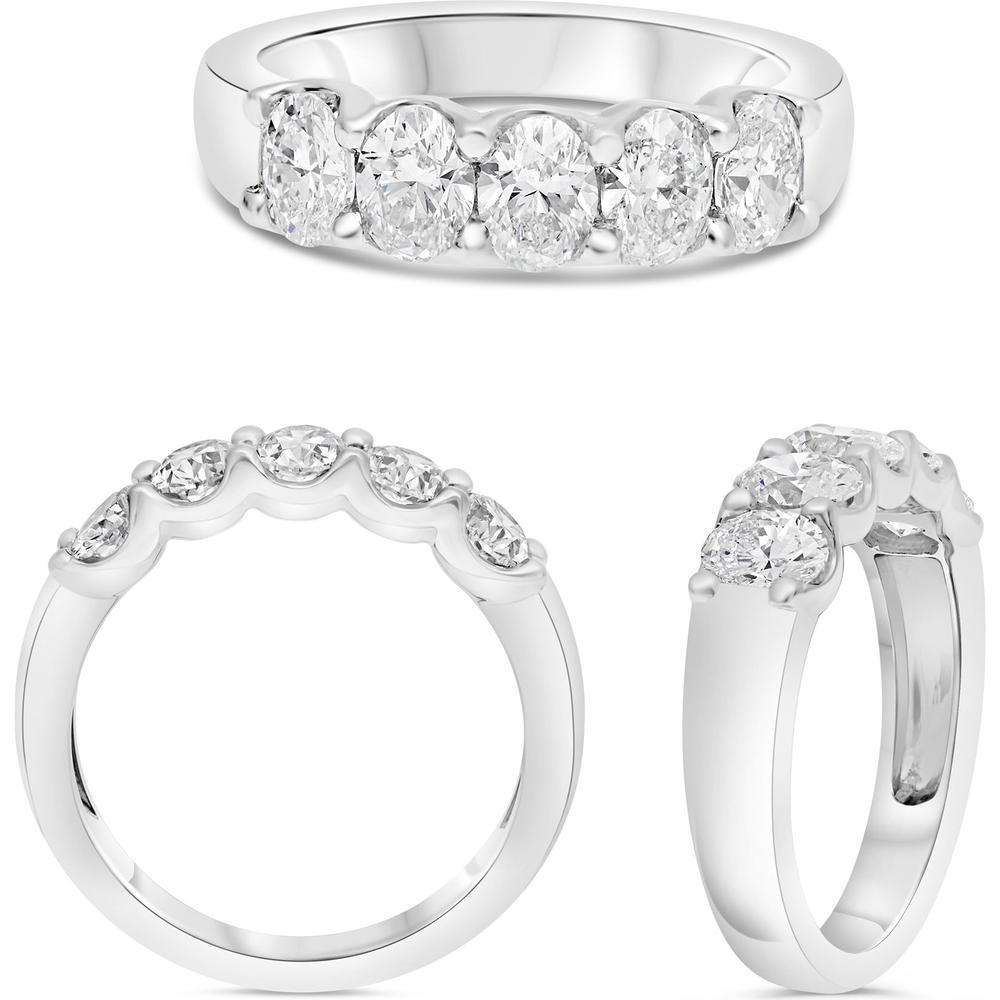 Roman & Jules - Platinum Five-Stone U-Shape Set Oval Diamond Ring - 2.00 Carat Total Diamond Weight
