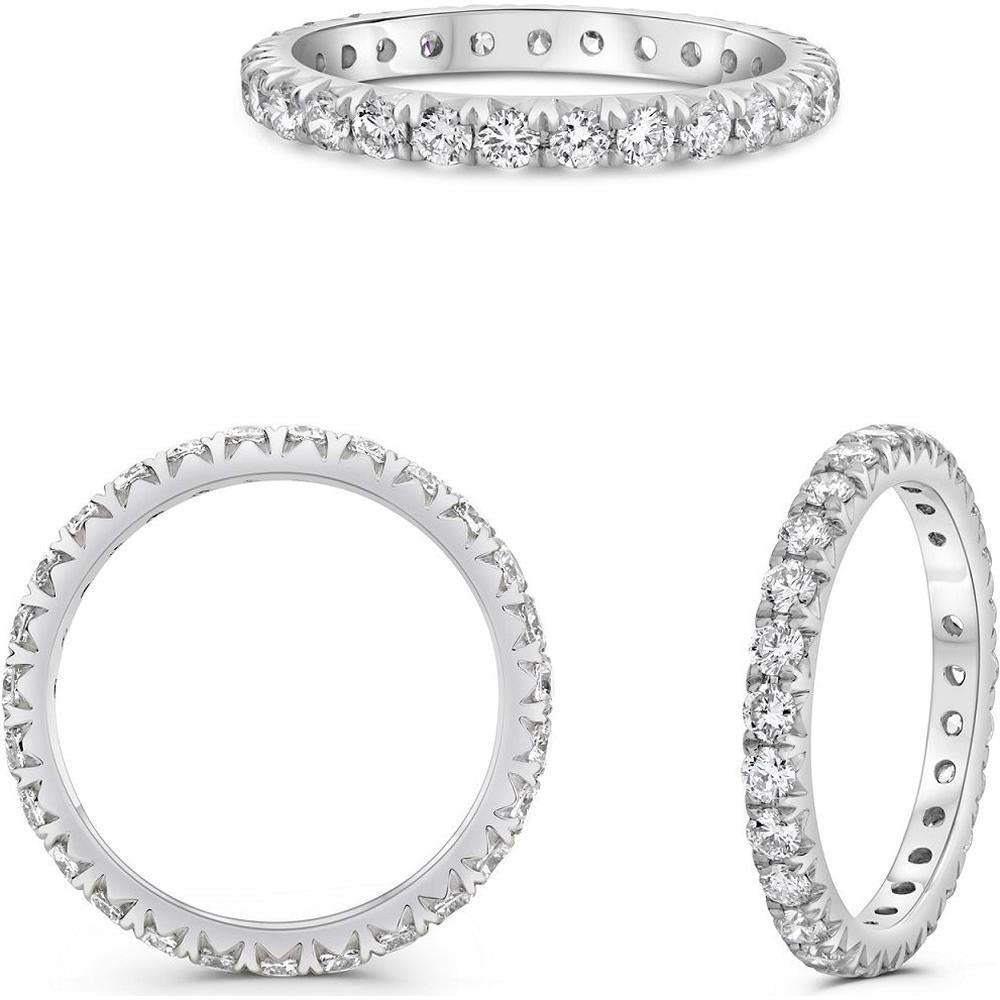 Roman & Jules - Platinum French Pavé Eternity Ring with Round Diamonds - 1.00 Carat Total Diamond Weight