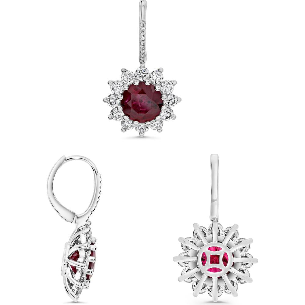Roman & Jules - Platinum Halo Earrings with Round Rubies and Round Diamonds - 8.95 Carat Ruby and 3.21 Carat Diamond Total Weight