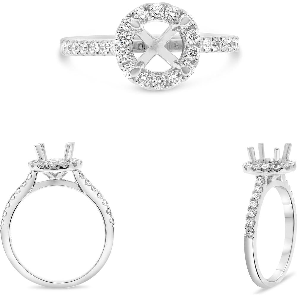 Roman & Jules - Platinum Halo Engagement Ring with Micropavé Round Diamonds - 0.54 Carat Total Diamond Weight