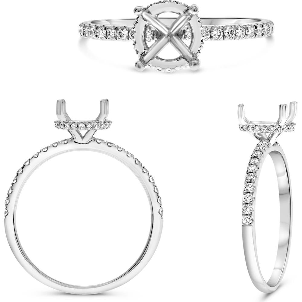Roman & Jules - Platinum Micropavé Round Diamond Ring Setting with Hidden Full Halo - Fits 1.50 Carat Center Stone