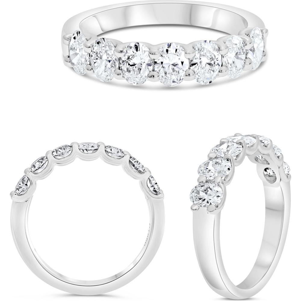 Roman & Jules - Platinum Oval Diamond Band with Shared U-Shape Set Diamonds - 1.50 Carat Total Diamond Weight